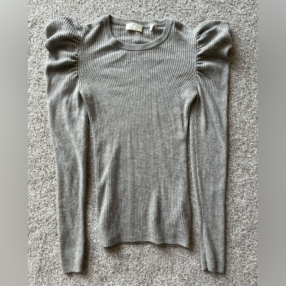 7 For All Mankind Gray Ribbed Long Sleeve Sweater - Wool & Cashmere, Size M